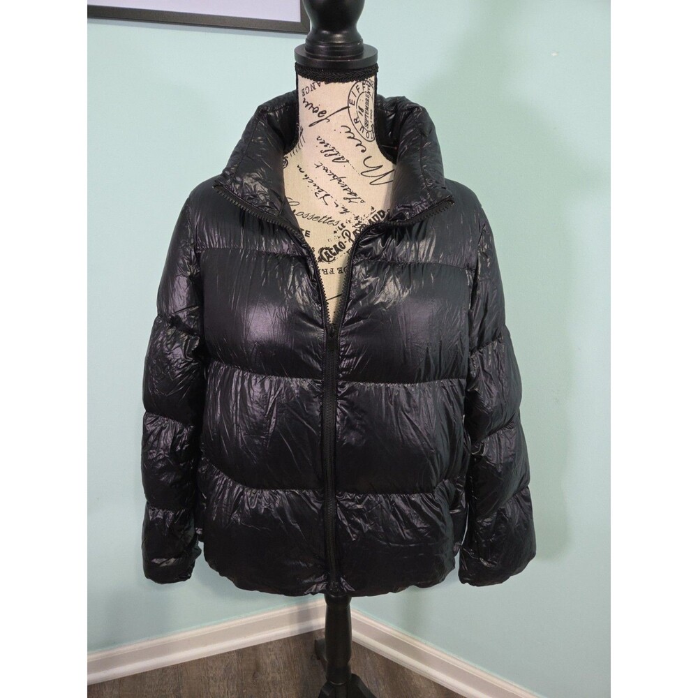 Uniqlo Ultra Light Down Coat Womens large Black Hooded Puffer Quilted Warm